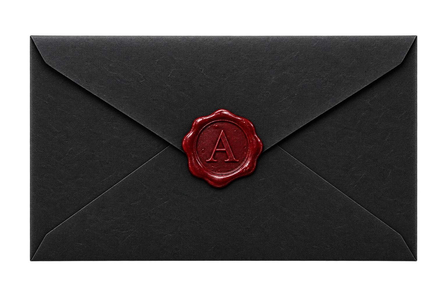 Black envelope with a red wax seal